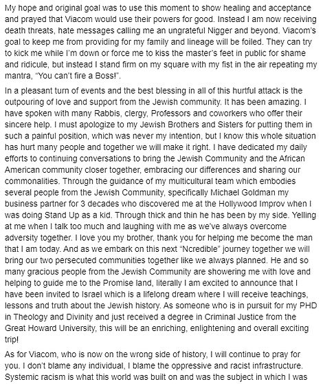 He apologized to the Jewish community for 'putting them in such a painful position'