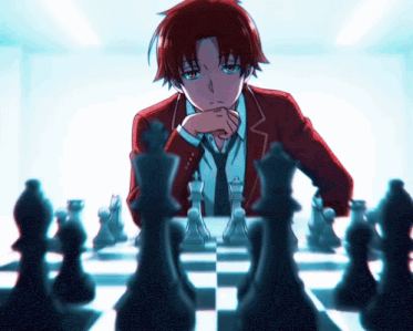 a man in a red jacket and tie is playing chess