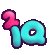 a pixel art drawing of the word iq with a pink and blue letter a .