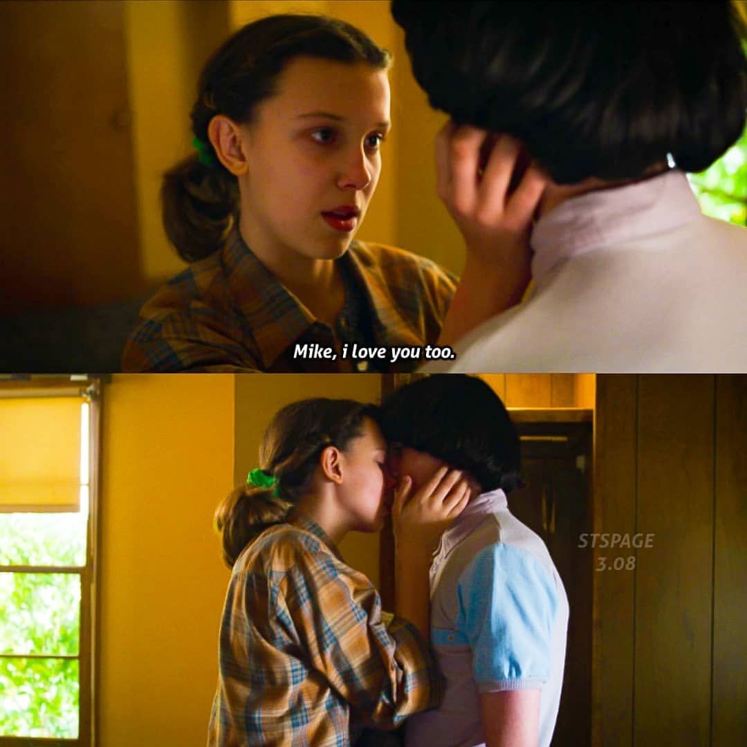 Stranger Things Eleven and Mike, I Love You Too, Kiss, Kissing, Millie ...