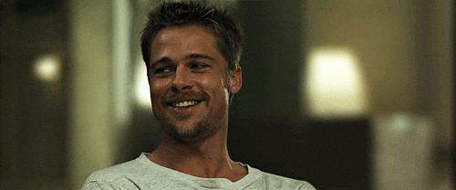 Image result for brad pitt laugh gif