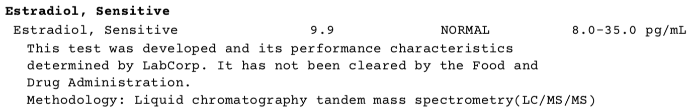 Sensitive Estradiol Test Result