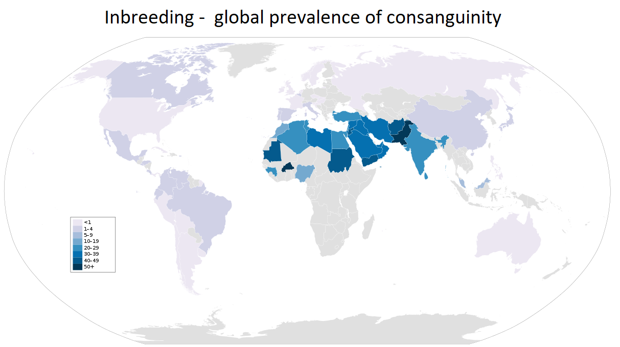 Inbreeding by country : r/MapPorn