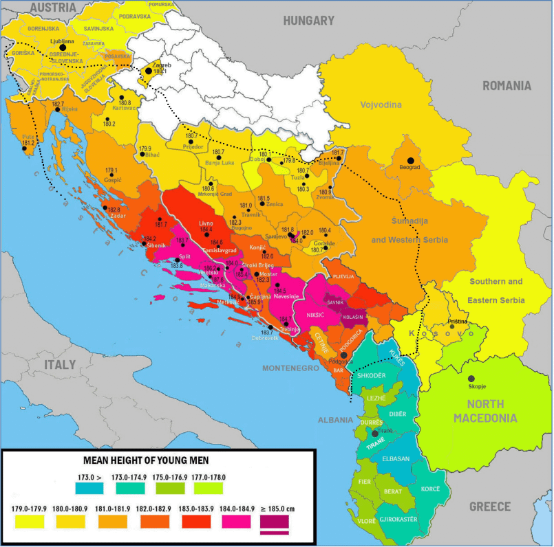 The mean height of young men in the Western Balkans : r/europe