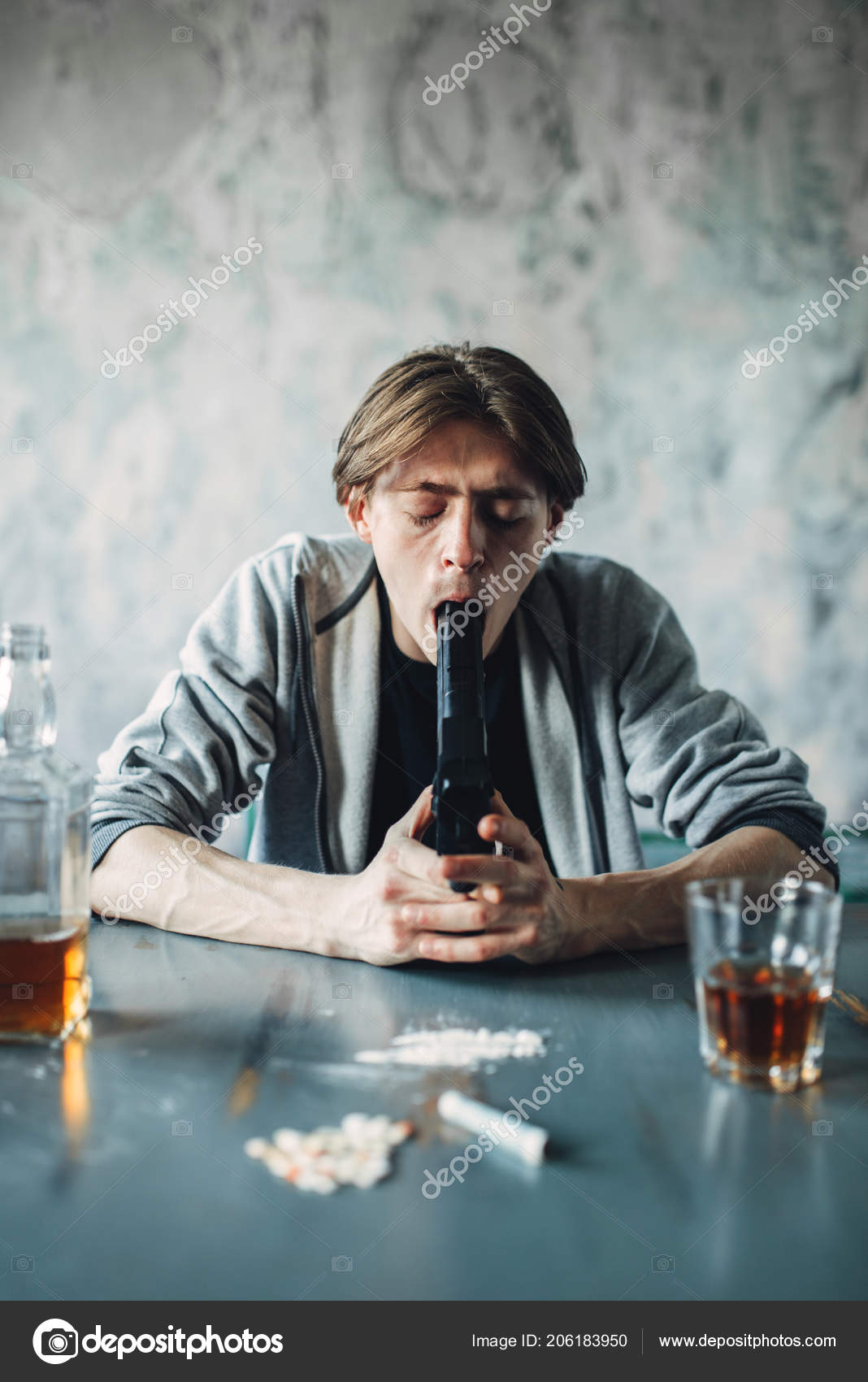 Stressed Junkie Put Gun His Mouth Gonna Kill Himself Narcotic Stock Photo  by ©Nomadsoul1 206183950