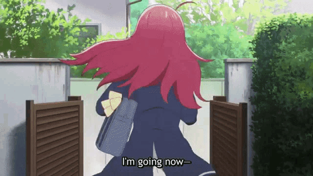 a girl with red hair says  i 'm going now  in a cartoon