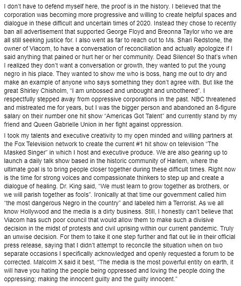Cannon revealed he contacted Viacom boss Shari Redstone, who is Jewish, amid the backlash to have a conversation and offer an apology, but claims his efforts went ignored