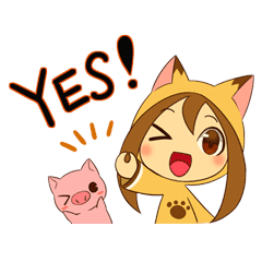 Cat anime girl and cute pig – LINE stickers | LINE STORE