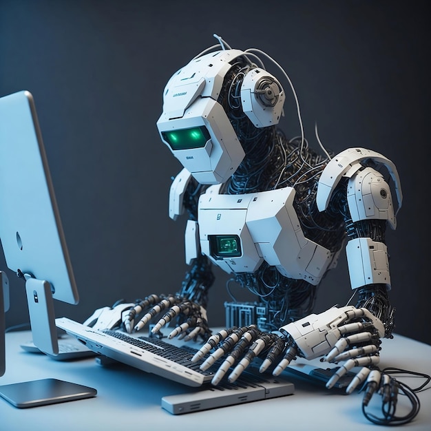 Premium AI Image | A robot typing on a computer Generative AI