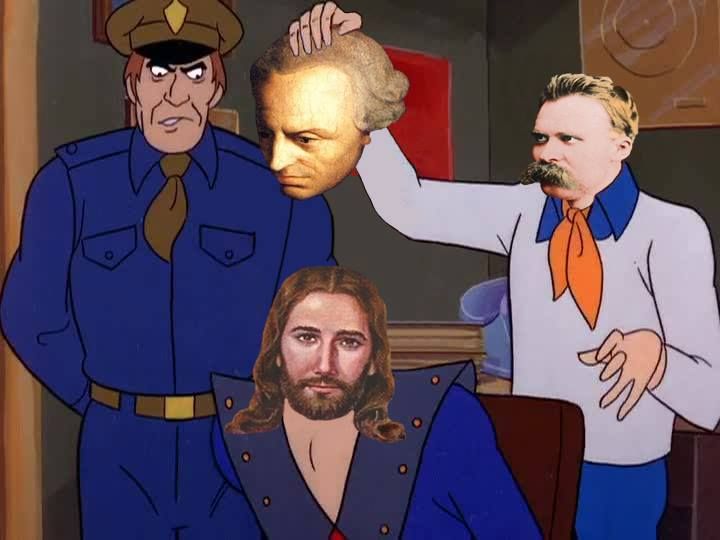 This may contain: two cartoon characters are shown with one being an officer and the other is a man