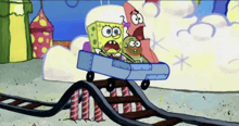 spongebob and patrick are on a roller coaster