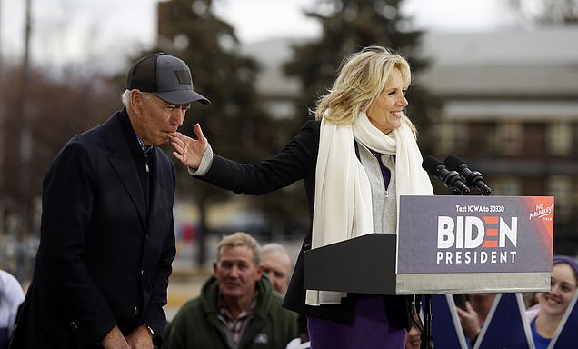 Joe Biden bites his wife's finger as she waves at start of 800-mile 'No Malarkey' bus tour