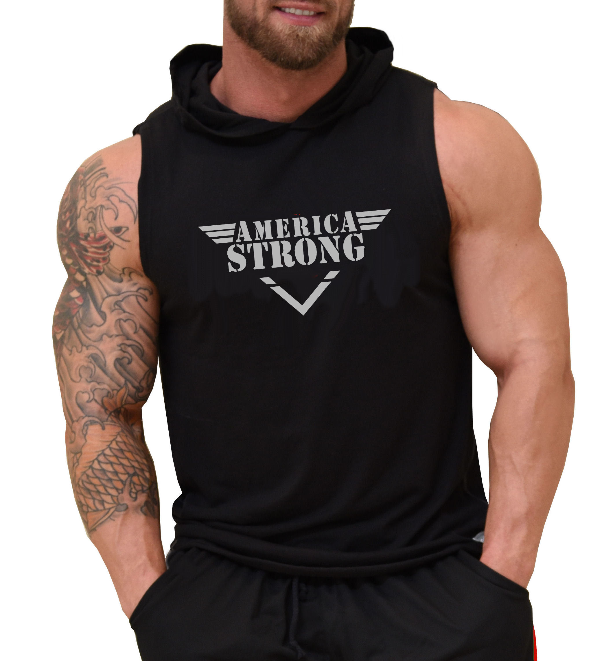 Pacific Sleeveless Hoodie In Black With America Strong Design