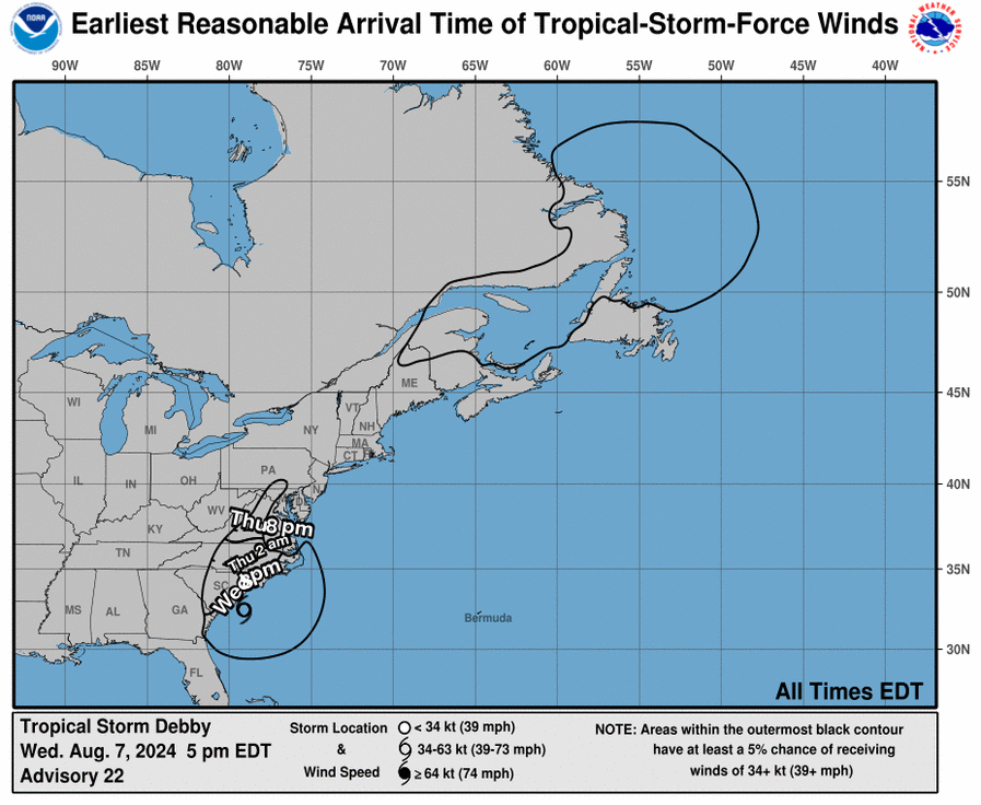 Earliest Reasonable Time of Arrival of 34-knot winds