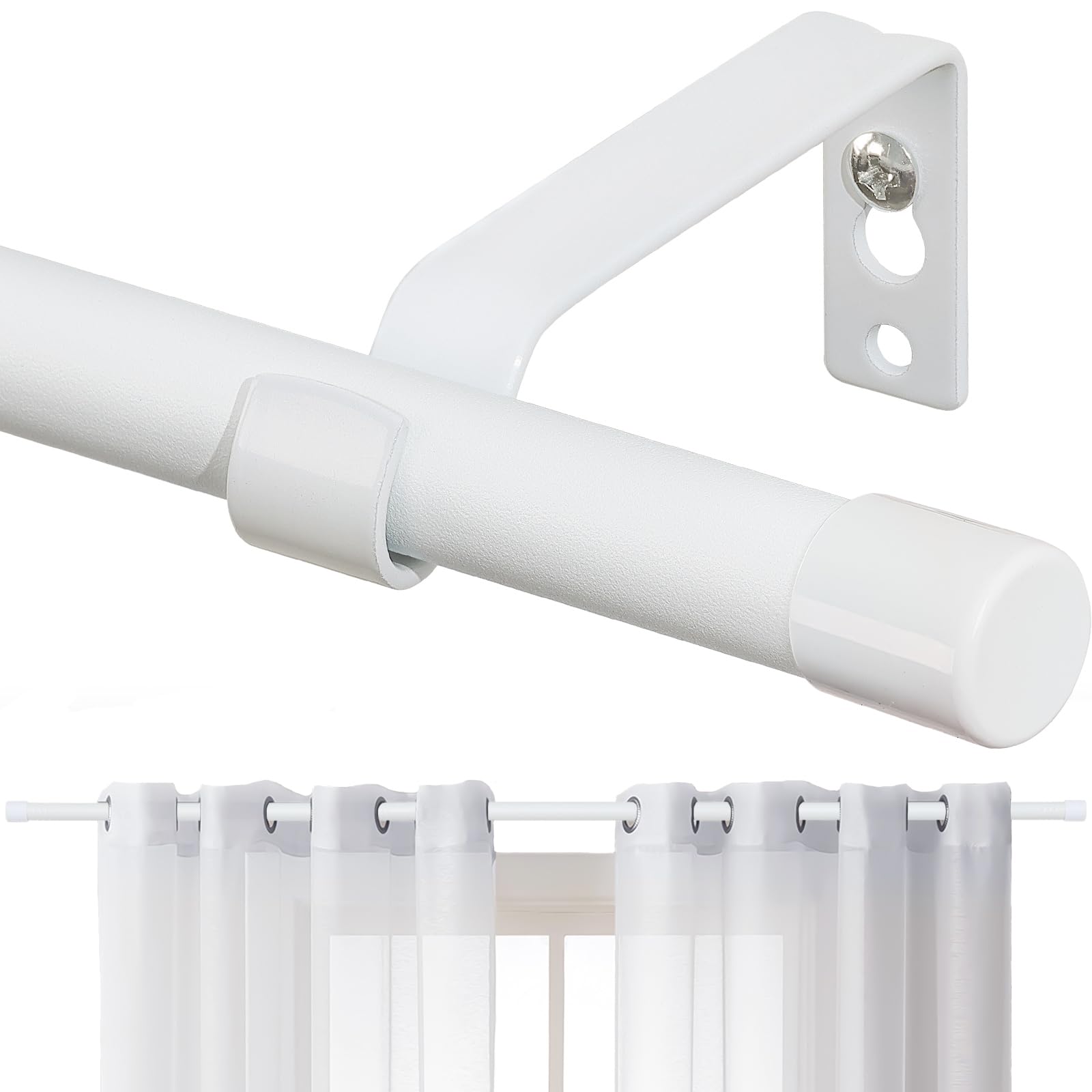 Matte White Curtain Rod, 5/8 Inch Small Curtain Rods for Windows 23 to 66  Inch Heavy Duty Drapery Curtain Rods Set with Brackets(1.9-5.5Feet)
