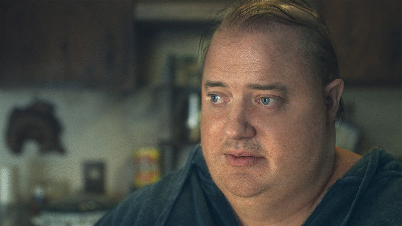 The Whale movie 2022 depicting an image of actor brendan fraser in a fat suit.