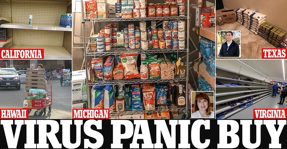 American supermarket shelves are stripped bare in coronavirus panic