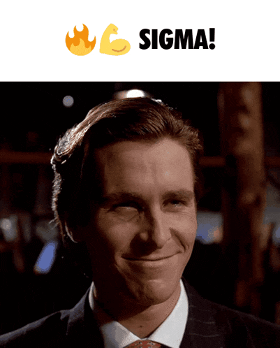 a man in a suit and tie is smiling under a sign that says  sigma 