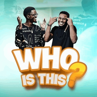 two men are standing next to each other in front of the words who is this