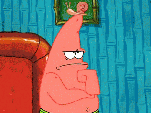 patrick star from spongebob squarepants has a snail on his nose