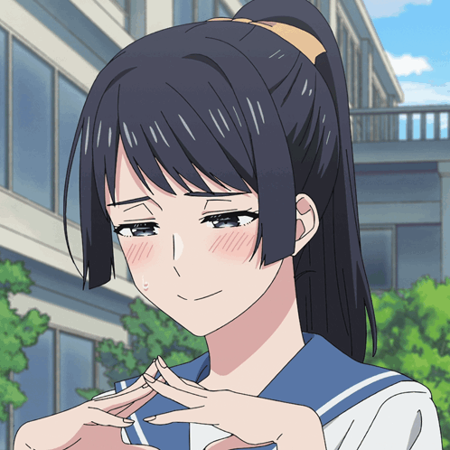 a girl with a ponytail is making a peace sign