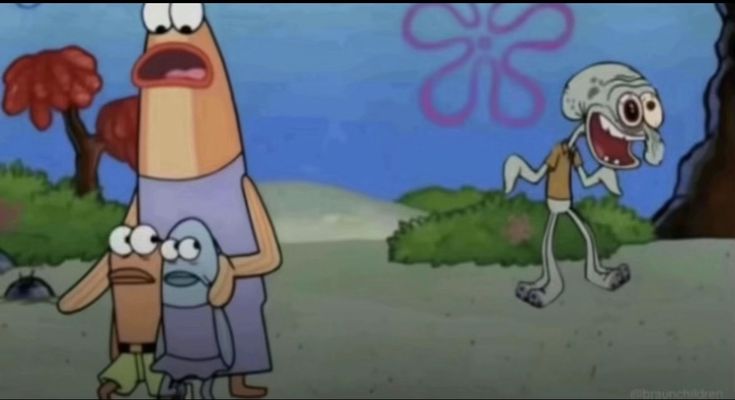 This may contain: two cartoon characters are standing in the dirt