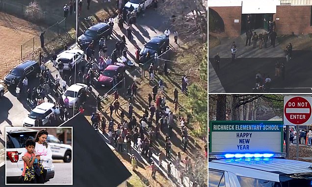 Boy aged SIX is arrested 'for shooting his female teacher at school, leaving her