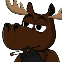 a cartoon moose is smoking a cigarette with a black glove on