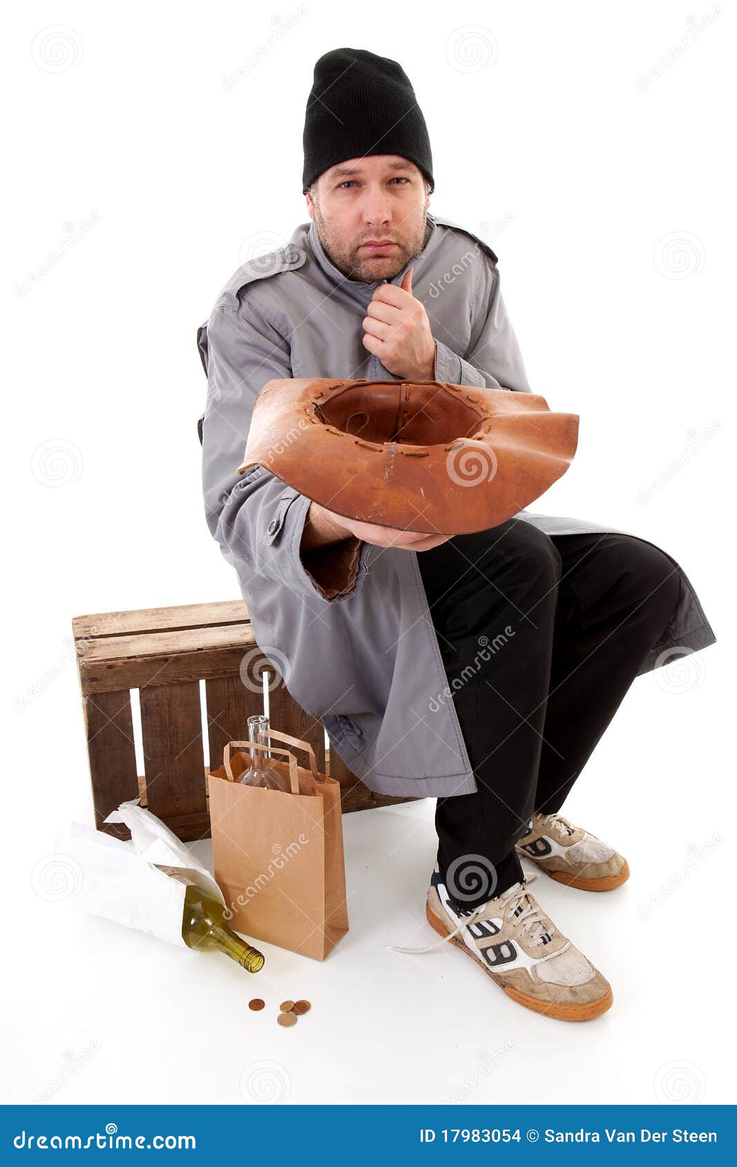 Homeless Beggar Holding Hat For Money Stock Photo - Image of poor, adult:  17983054