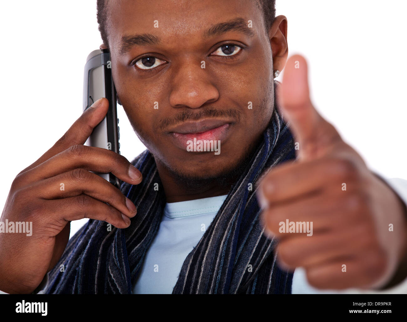 Black guy taking a phone call and shows thumbs up Stock Photo ...