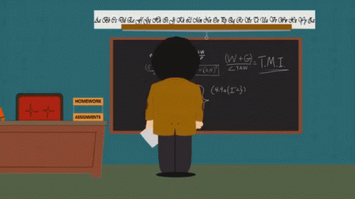 a cartoon character is standing in front of a blackboard with a math problem on it