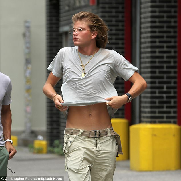 Jordan Barrett flaunts his washboard abs in New York City