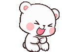 a cartoon teddy bear is laying down with its mouth open and crying .