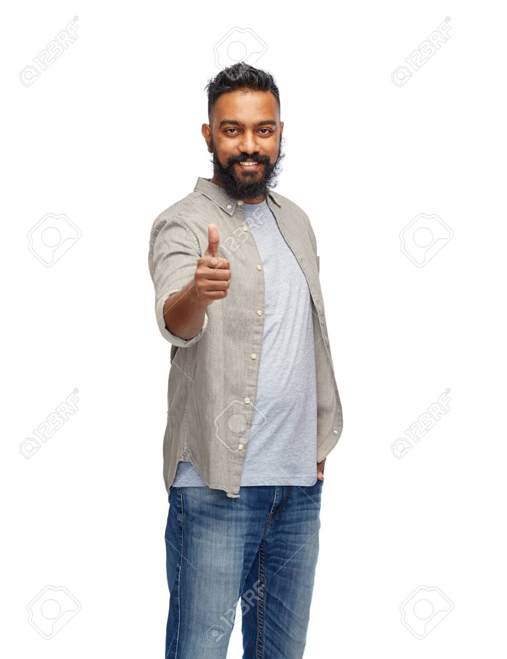 Happy Indian Man Showing Thumbs Up Over White Stock Photo, Picture And  Royalty Free Image. Image 68710078.