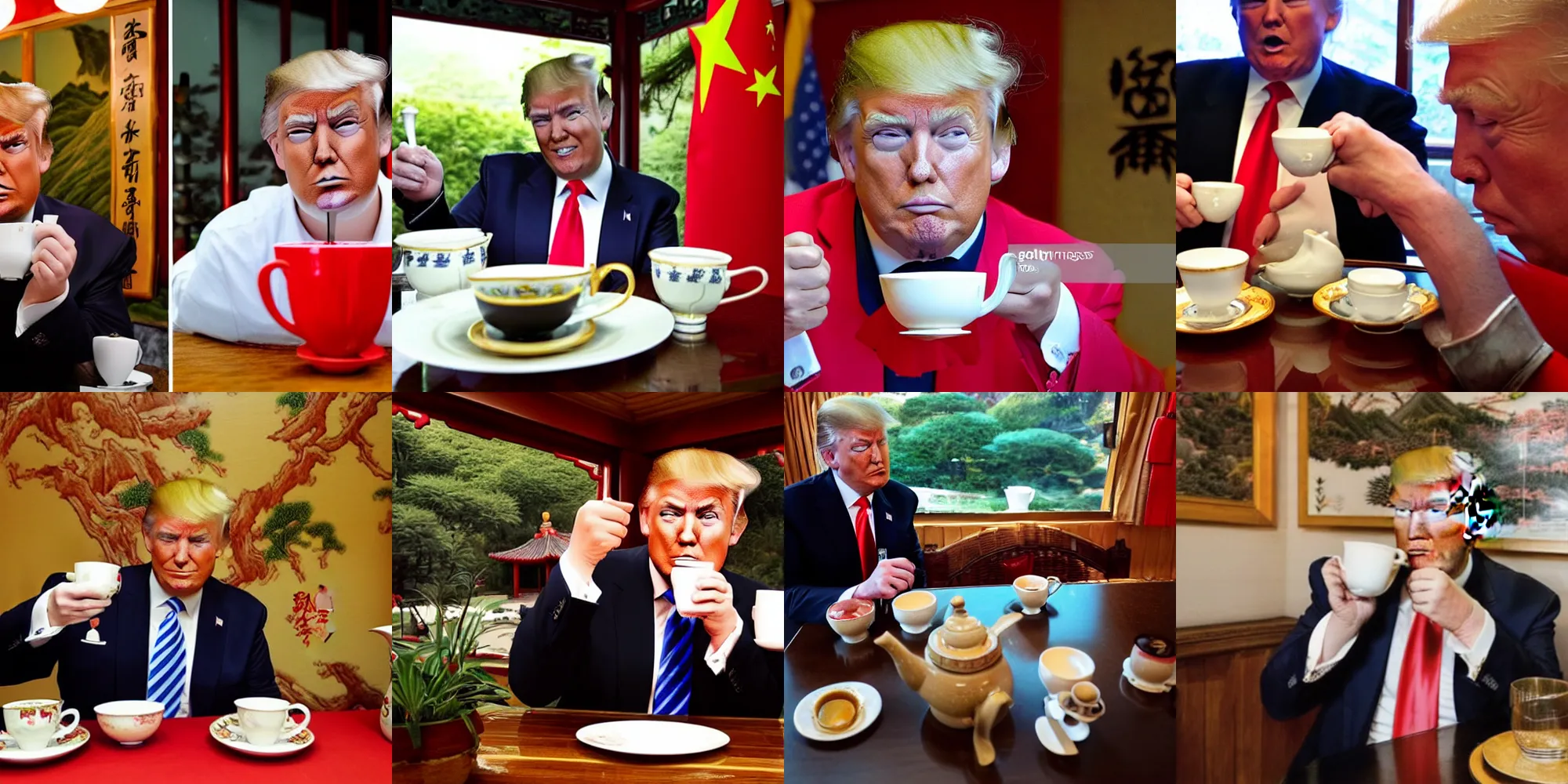 donald trump drinking tea in a chinese tea house | Stable Diffusion