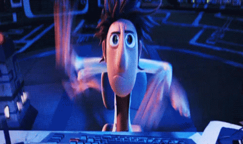 Flint Lockwood Doing Fast Typing GIF