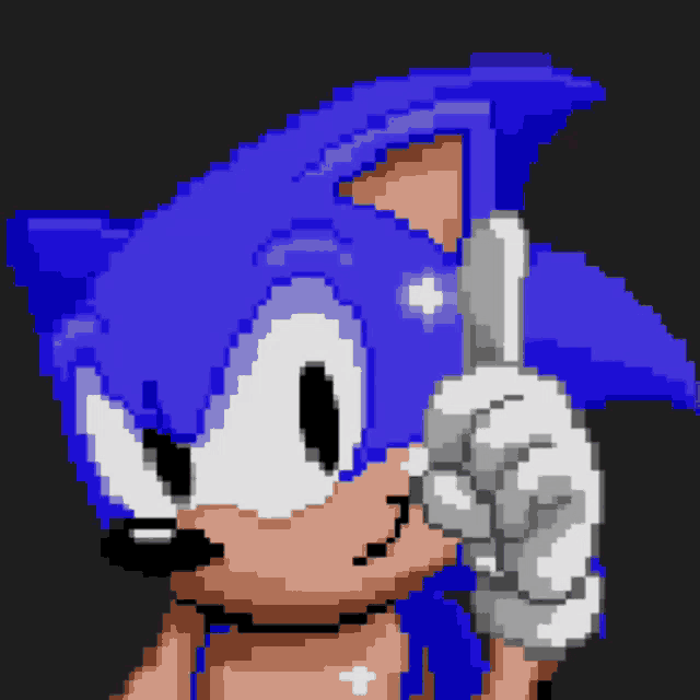 a pixel art of sonic the hedgehog pointing upwards