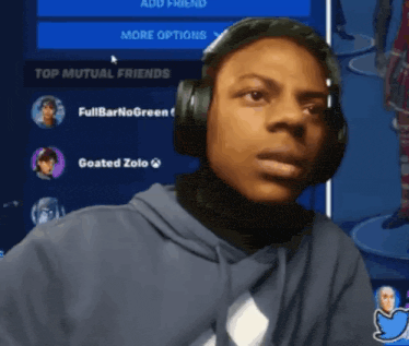 a man wearing headphones looks at a screen that says  top mutual friends 