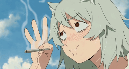 a cartoon character smoking a cigarette with smoke coming out of her hand