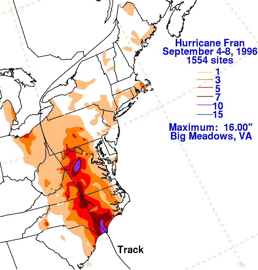Fran (1996) Storm Total Rainfall