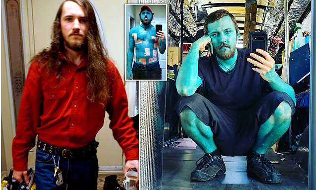 Former forklift operator slowly tattoos his entire body blue