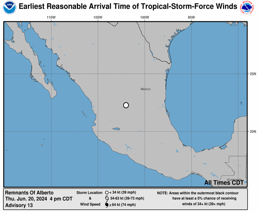 Earliest Reasonable Time of Arrival of 34-knot winds