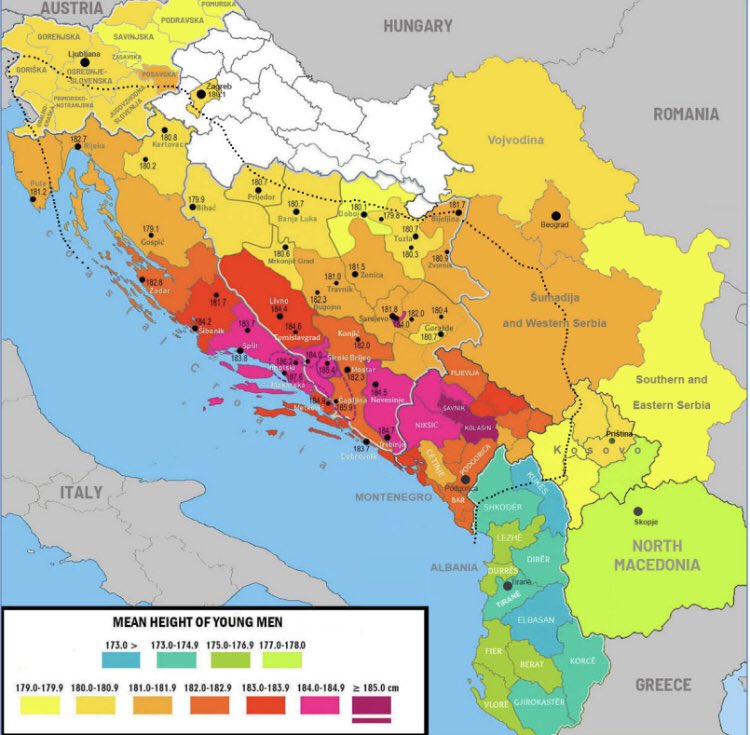 Visegrád 24 on X: Mean height among young men in the Balkans. Montenegrins  are the tallest while Albanians are the shortest. https://t.co/gtssBzfRo1  / X