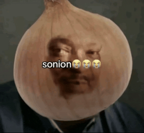 an onion with a man 's face inside of it and the words sonion written on it