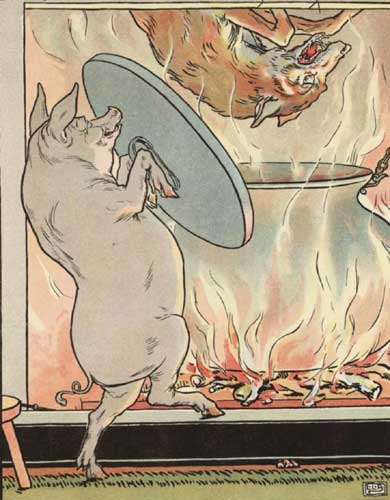 Three Little Pigs wolf into pot