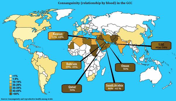 Inbred rates by country: MapPorn