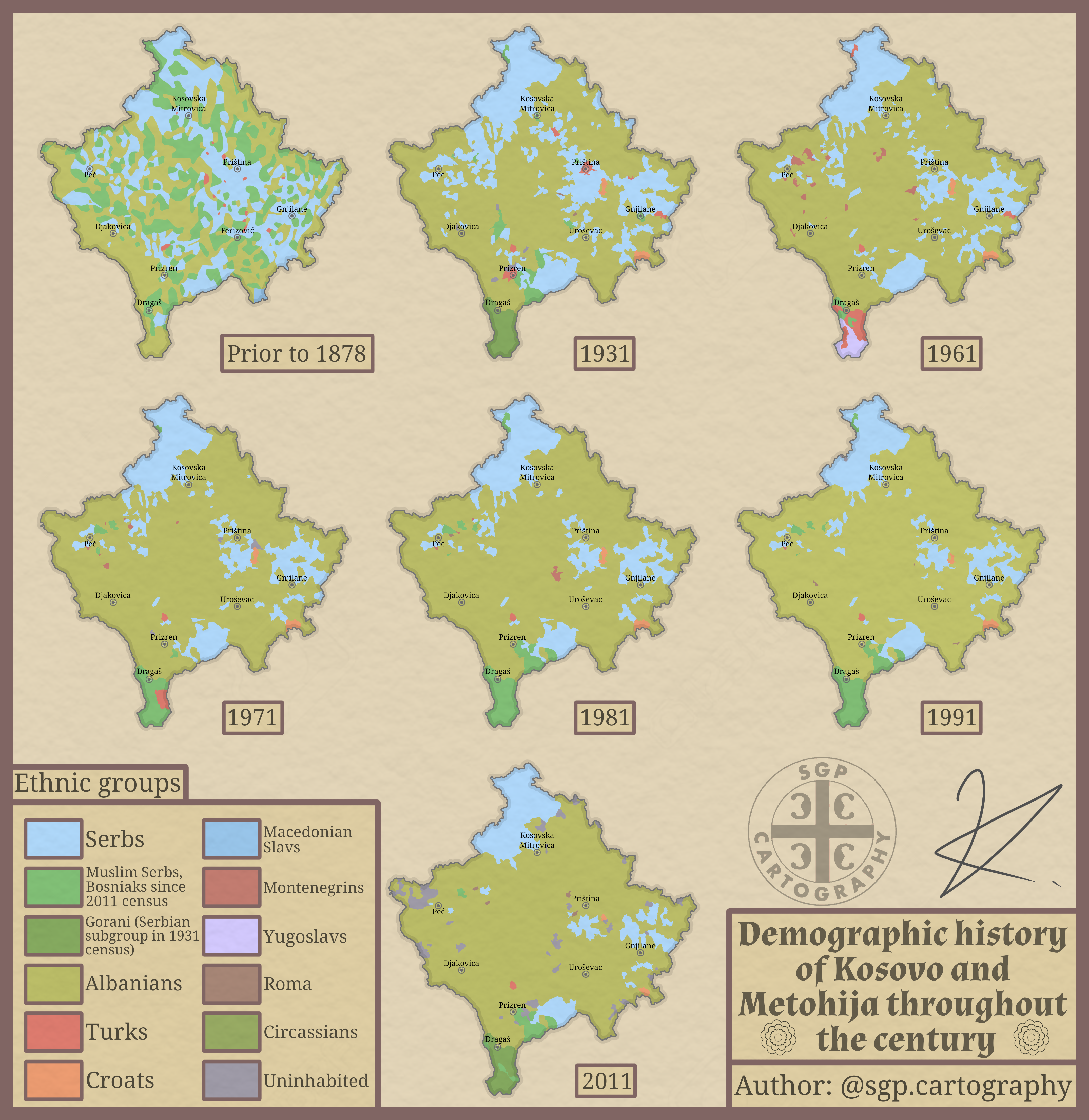r/MapPorn - Demographic history of Kosovo and Metohija throughout the century