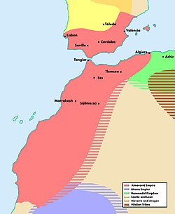 The Almoravid empire at its greatest extent, c. 1120.