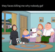 a cartoon of a family sitting in a living room with a caption that says they faces killing me why nobody gaf
