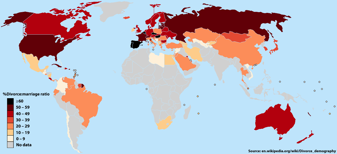MAP: Divorce Rates Around the World